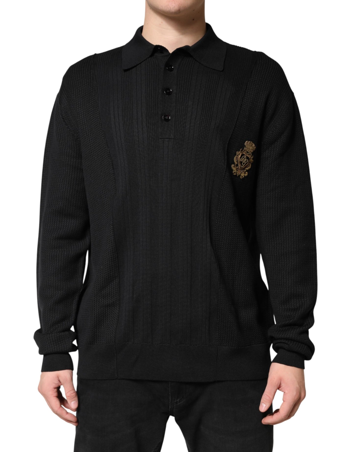 Dolce & Gabbana Black Crest Long Sleeve Men Pullover Sweater