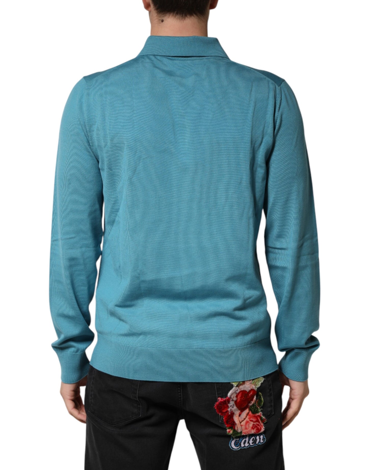 Dolce & Gabbana Teal Wool Collared Polo Pullover Sweater