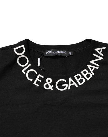 Dolce & Gabbana Black Logo Print Cotton Crewneck Men T-shirt