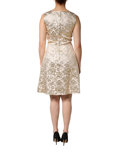 Dolce & Gabbana Beige Gold Floral Brocade Sleeveless Dress
