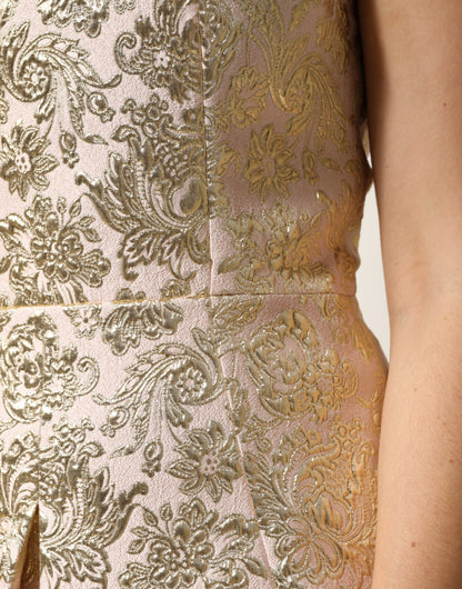 Dolce & Gabbana Beige Gold Floral Brocade Sleeveless Dress