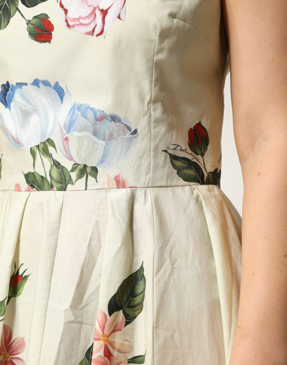 Dolce & Gabbana Beige Floral Sleeveless A-line Dress