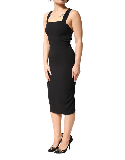 Dolce & Gabbana Black Square Neck Sleeveless Midi Dress