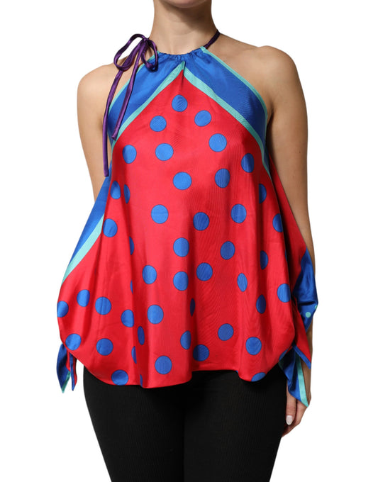 Dolce & Gabbana Multicolor Polka Dot Tie Halter Blouse  Top