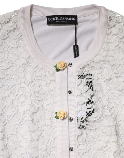 Dolce & Gabbana Cream Lace Knit Rose Button Cardigan Sweater