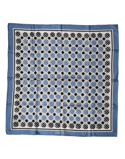 Dolce & Gabbana Blue Dotted Silk Square Foulard 66cm Scarf