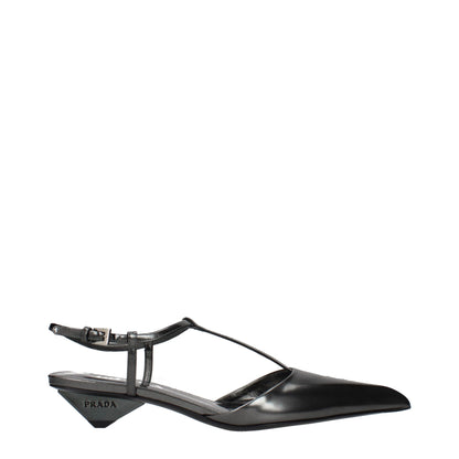 Prada Gray Leather Sandals