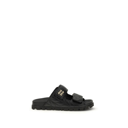 Miu Miu Black Napa Leather / Calf Bos Taurus Slippers
